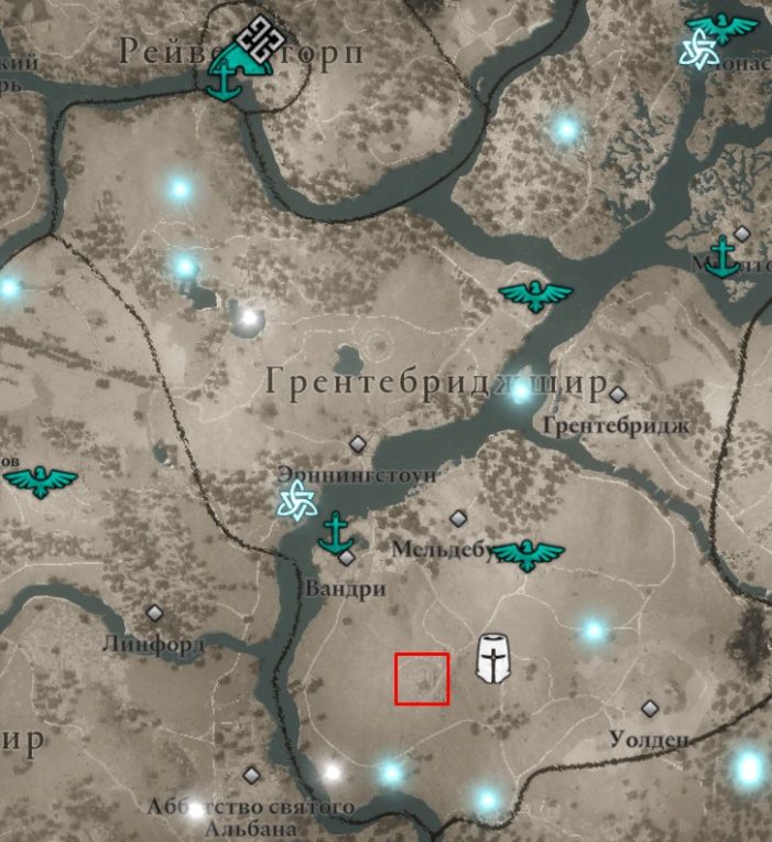 Местонахождение доспеха Охотника на карте мира Assassin’s Creed: Valhalla