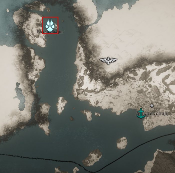 Местонахождение Медведя Синих Вод на карте Assassin’s Creed: Valhalla