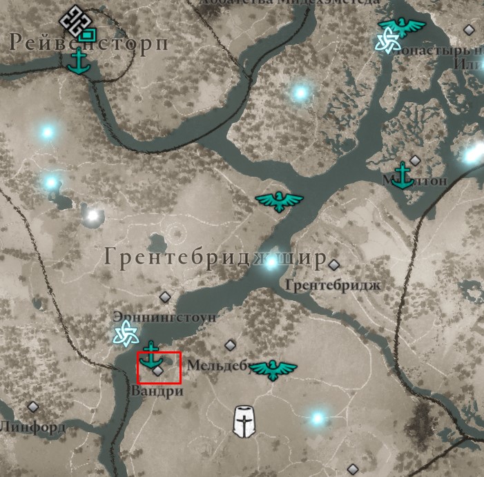Местонахождение Треугольного Щита на карте мира Assassin’s Creed: Valhalla