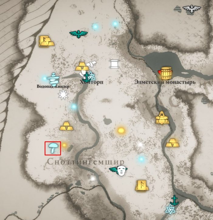 Мухоморы в Сноттингемшире на карте Assassin’s Creed: Valhalla