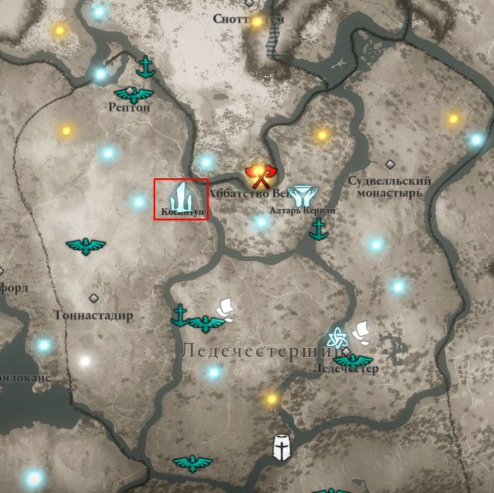 Священные камни Косинтун в Ледечестершире на карте Assassin’s Creed: Valhalla
