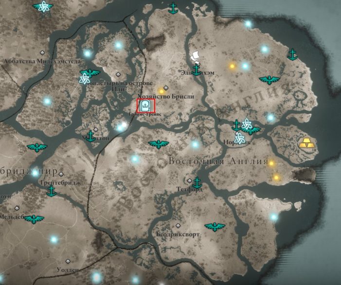 Сокровища Британии в Восточной Англии на карте мира Assassin’s Creed: Valhalla